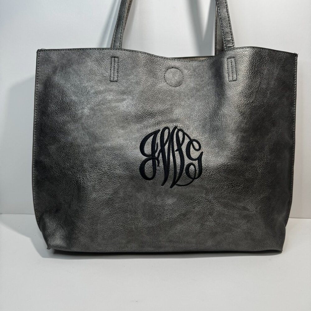 Modern Tote Bag Grey for Women, Large PU Leather Tote Bag, Shoulder Handbag